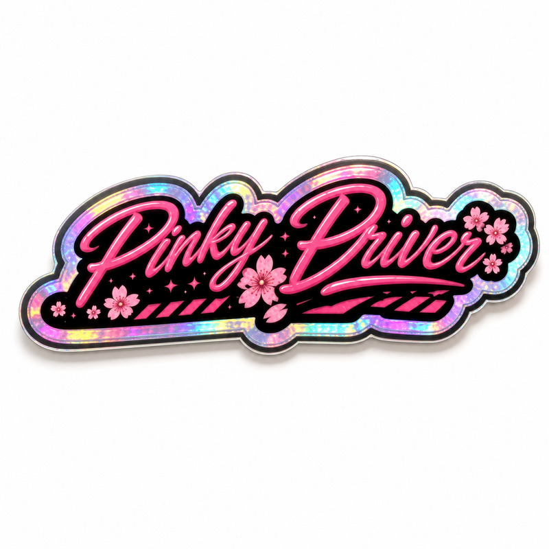 Pinky Driver holographic die cut sticker logo