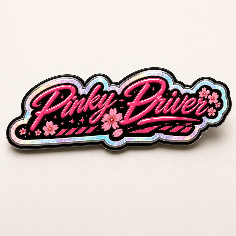 Pinky Driver embossed 3D die cut sticker logo