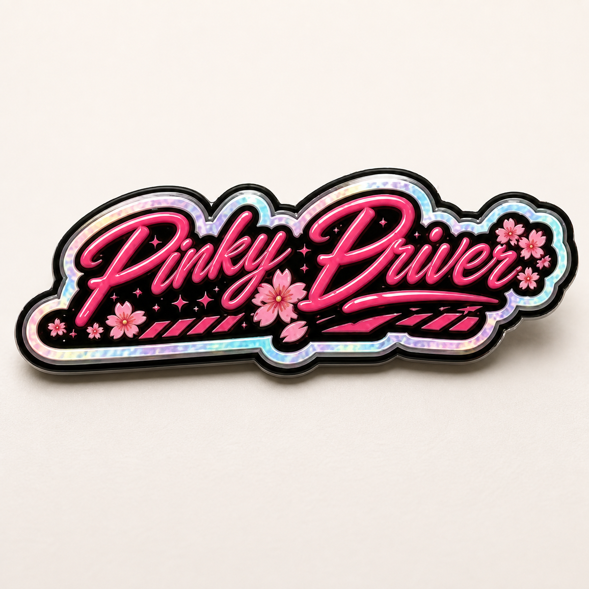 Pinky Driver embossed 3D die cut sticker logo
