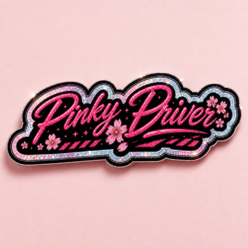 Pinky Driver glitter die cut sticker logo