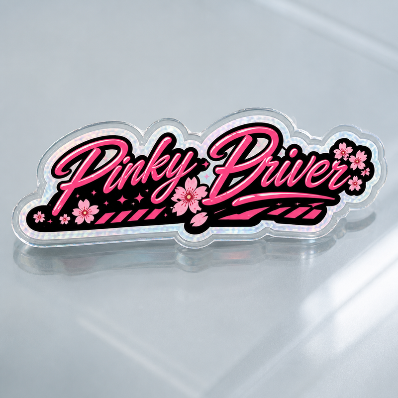 Pinky Driver clear die cut sticker logo