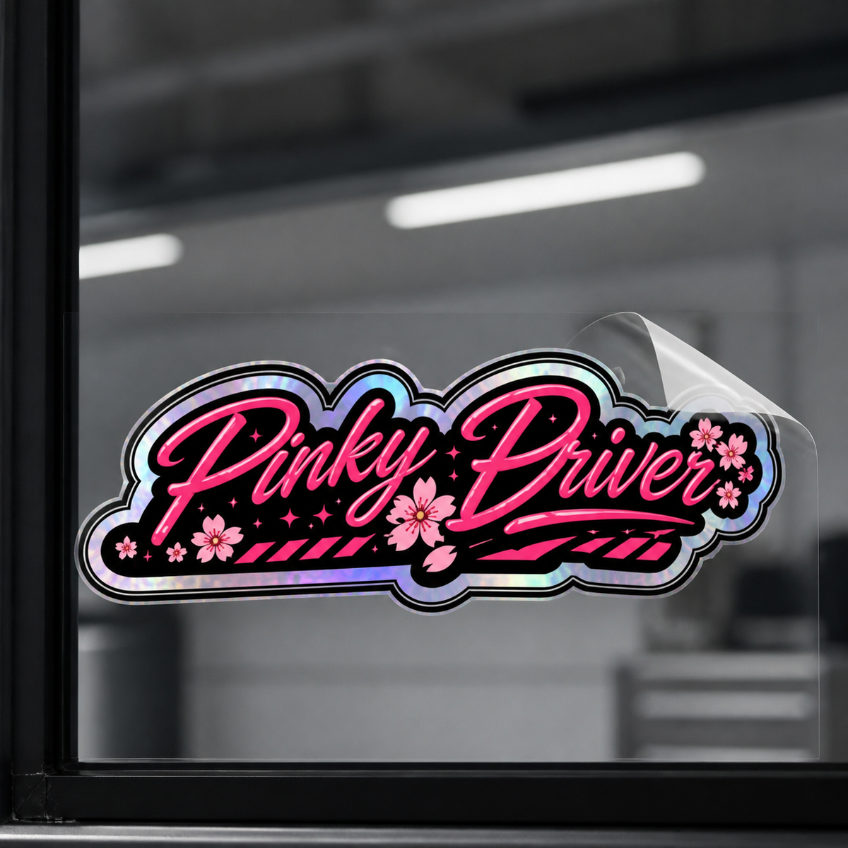 Pinky Driver front adhesive window sticker logo