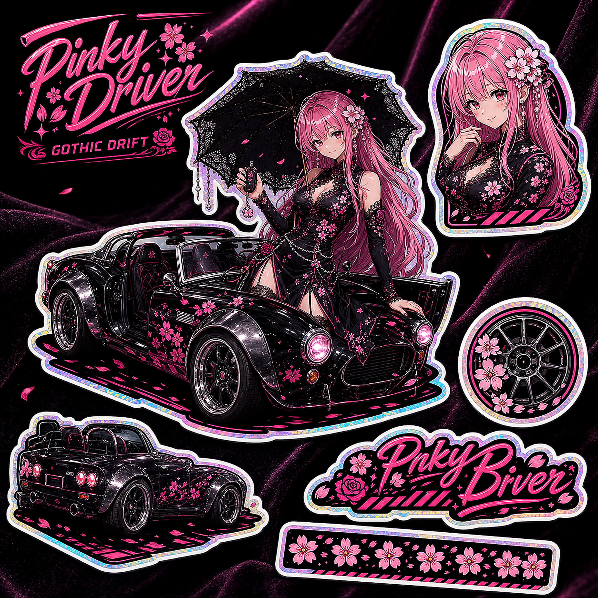 Pinky Driver Gothic Midnight Roadster Sticker Set product view 1