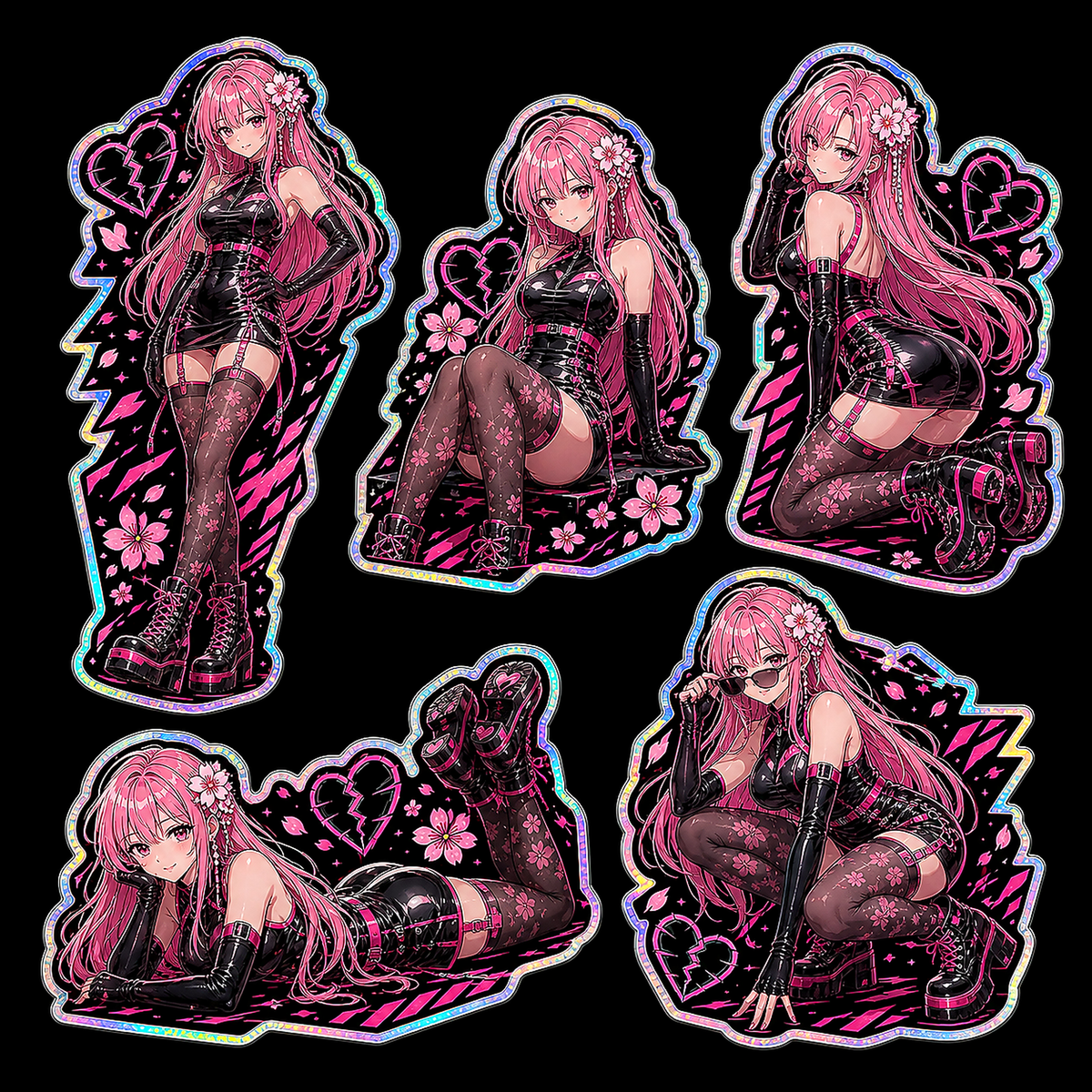 Pinky Driver Midnight Heartbreaker Pose Sticker Set complete five-pose sticker sheet