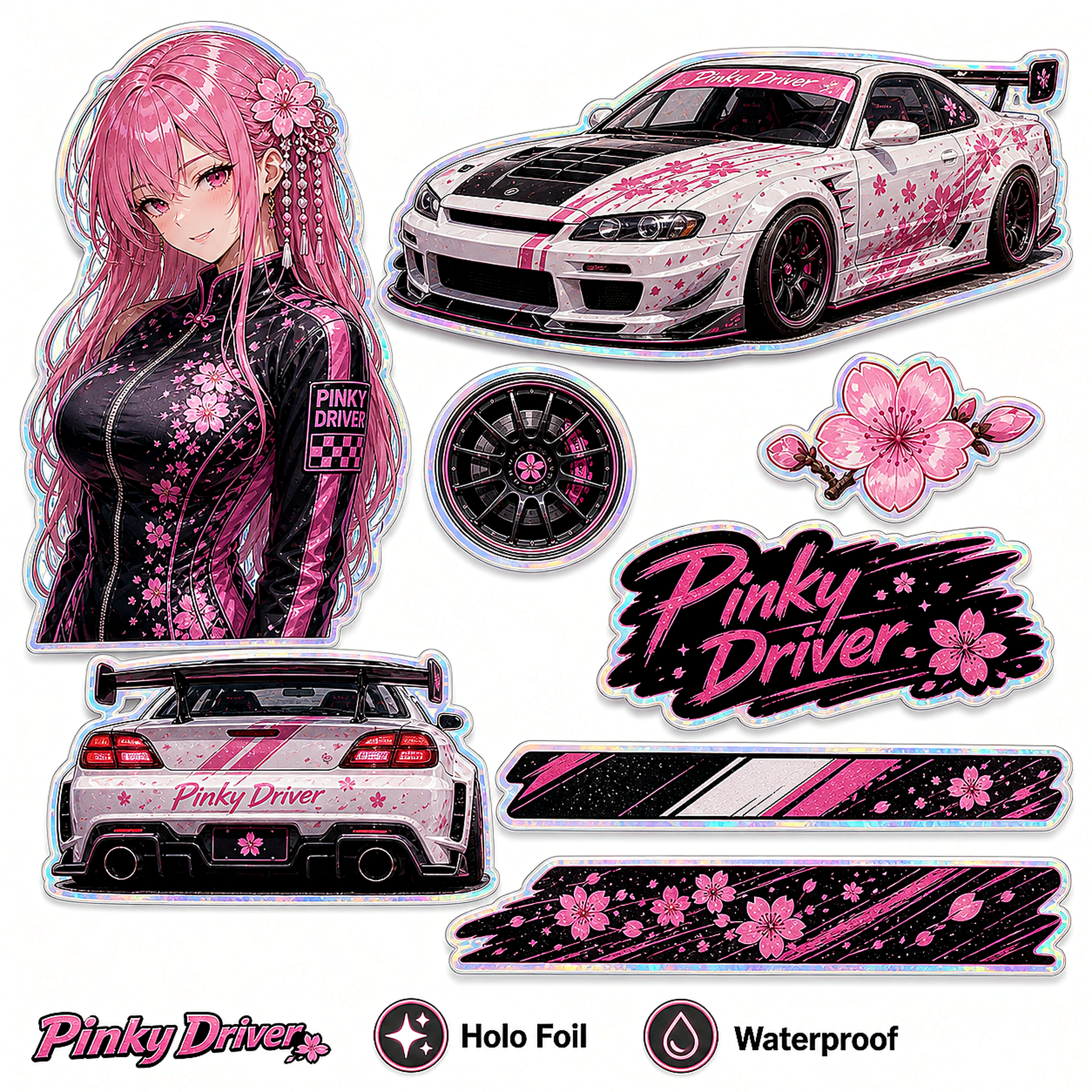 Pinky Driver Clean White Studio sticker set flat lay