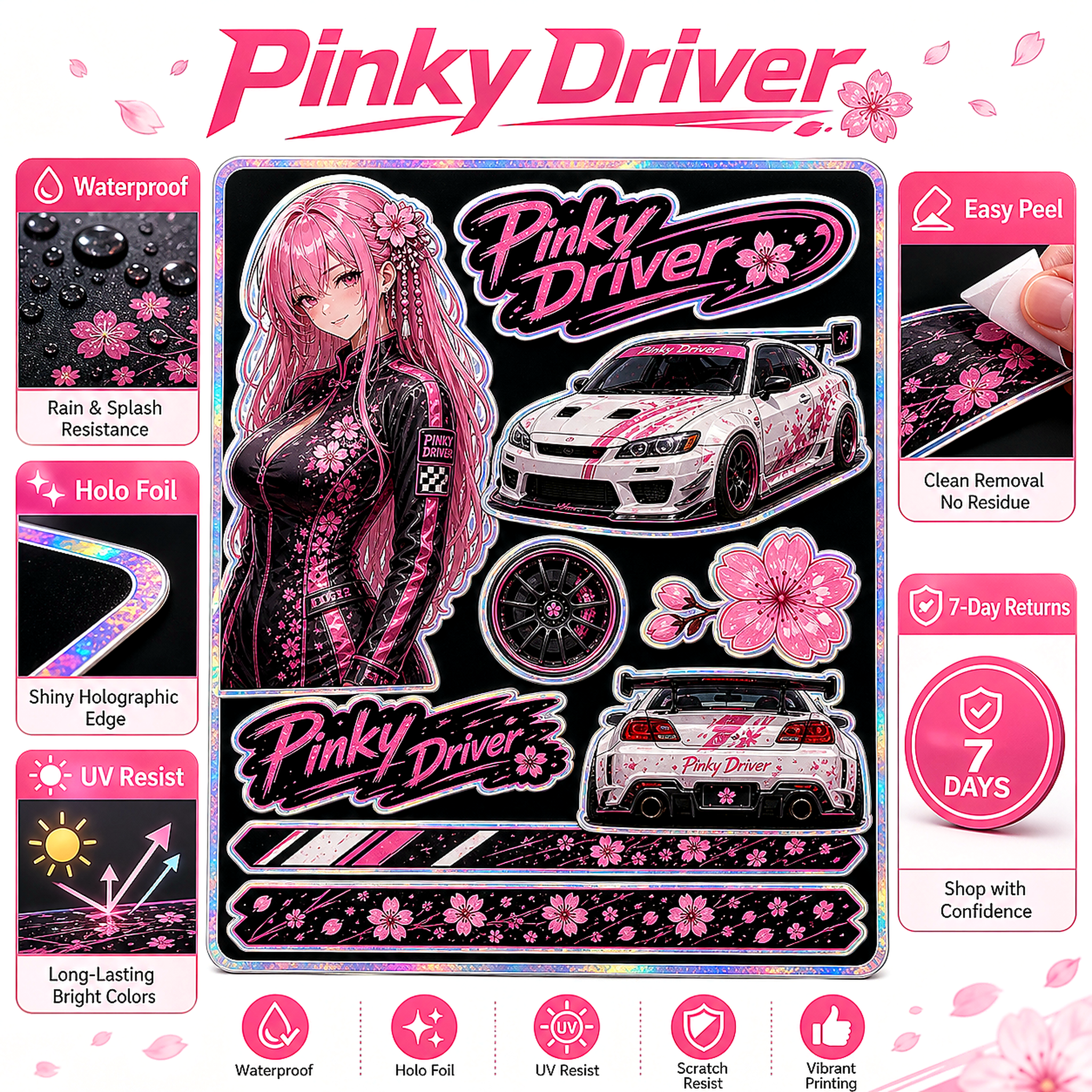Pinky Driver Clean White Studio sticker set application view