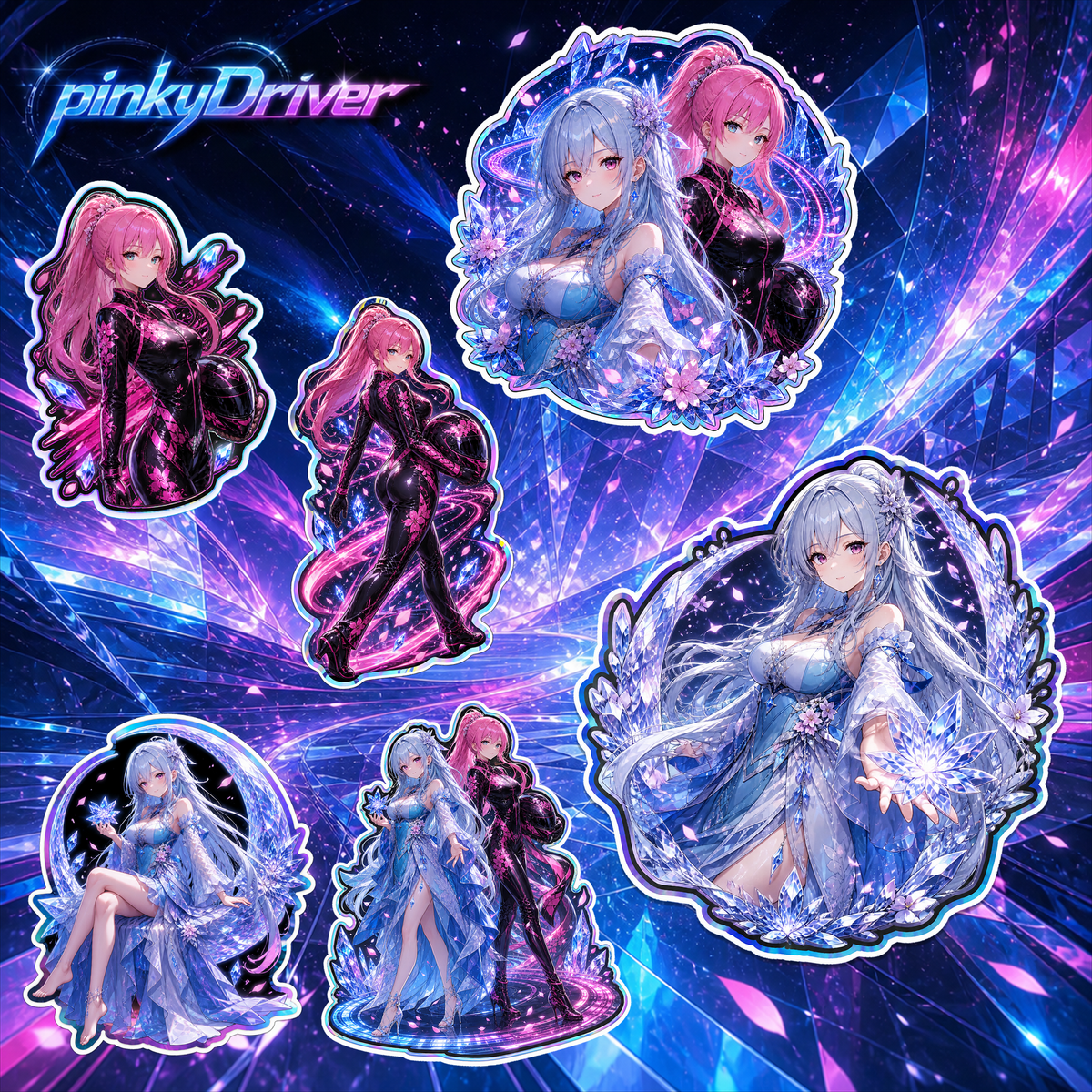 Pinky Driver Crystalline Speed six-piece anime car sticker set