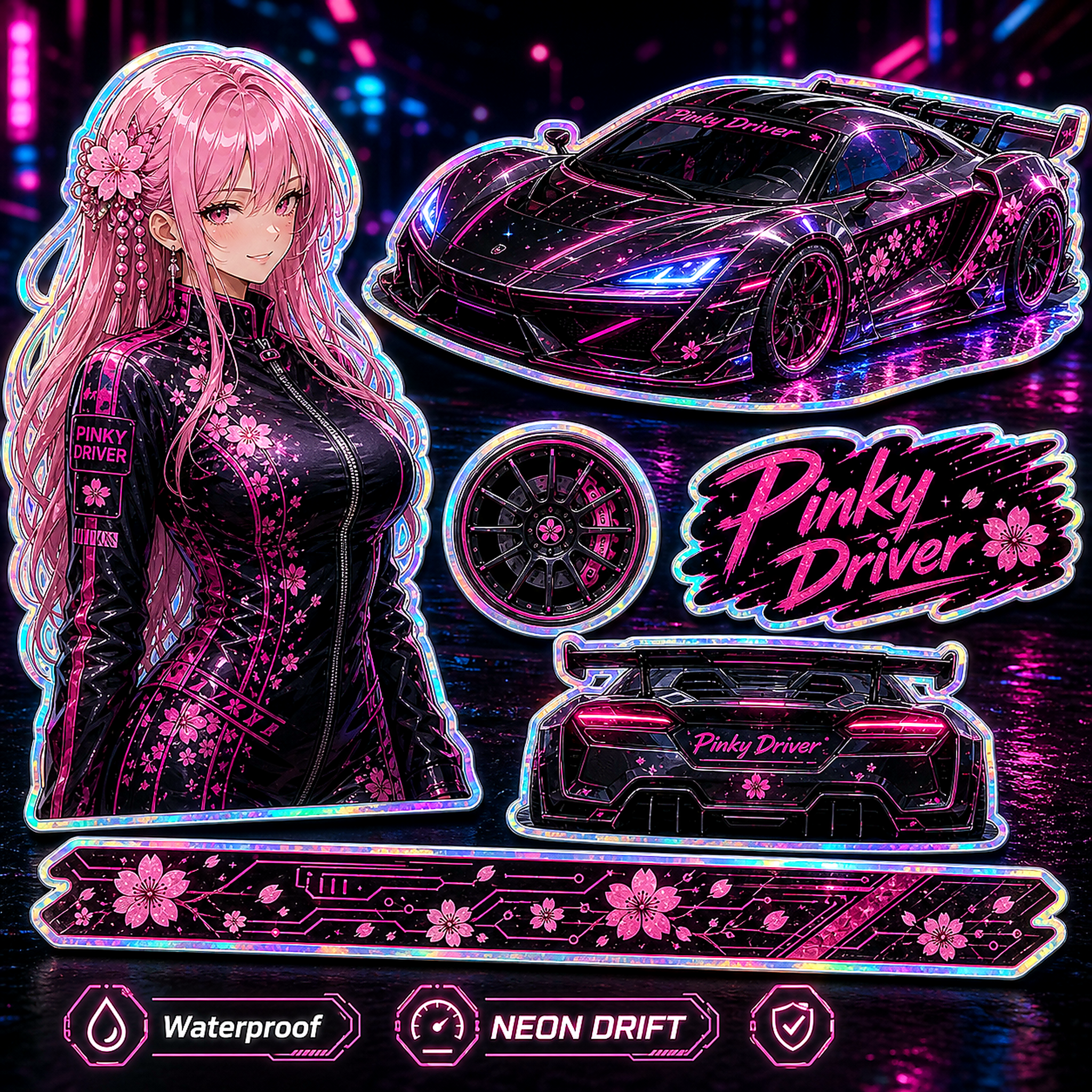 Pinky Driver Cyber Neon sticker set hero