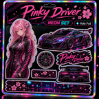 Pinky Driver Cyber Neon sticker set flat lay