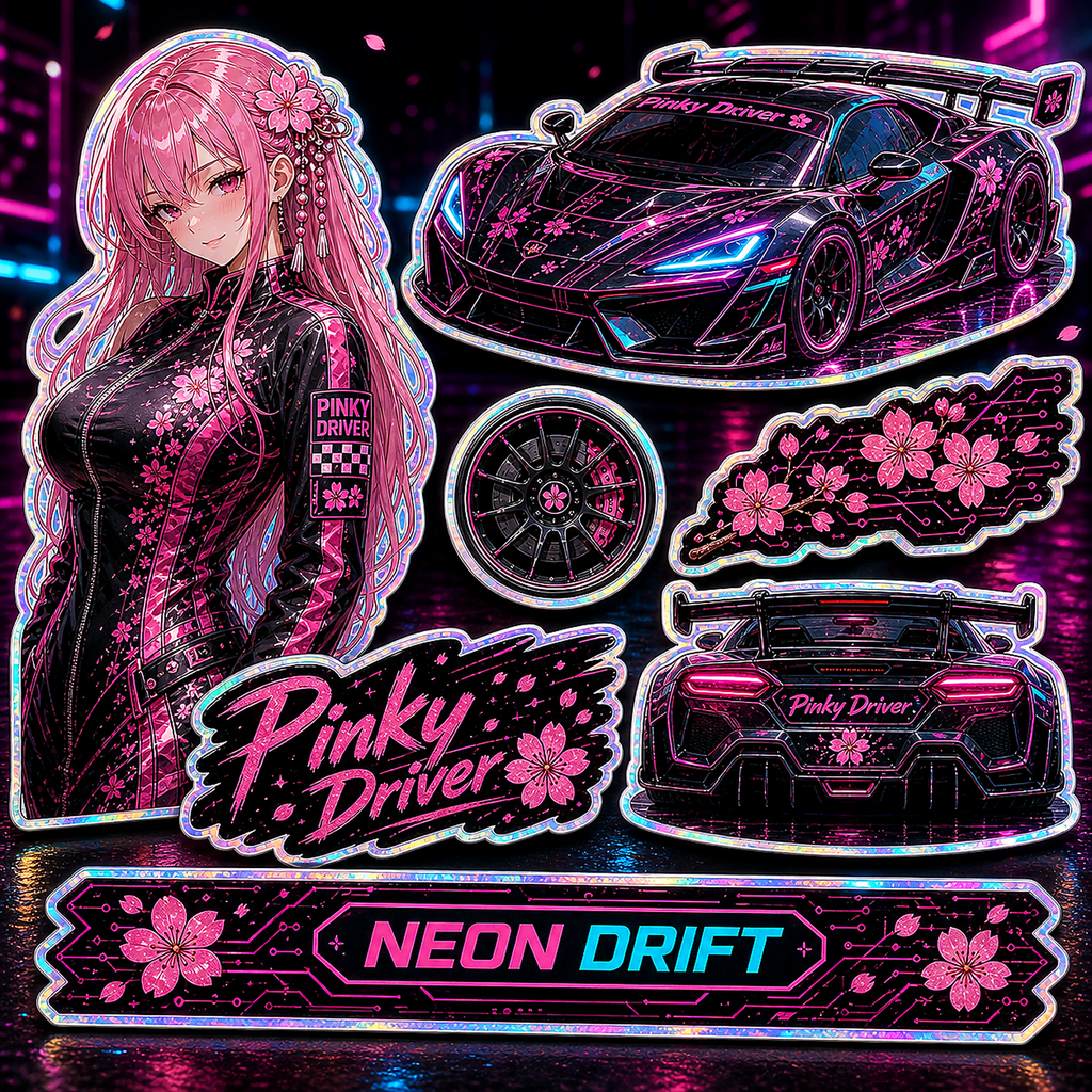 Pinky Driver Cyber Neon sticker set application view