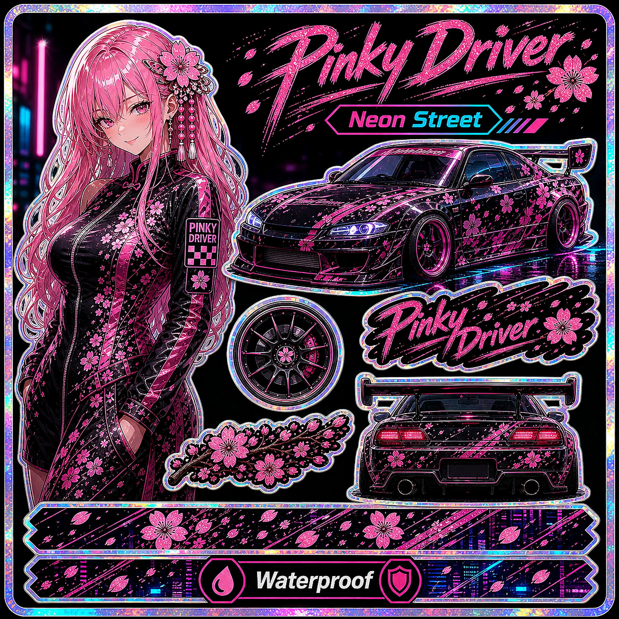 Pinky Driver Neon Street sticker set hero