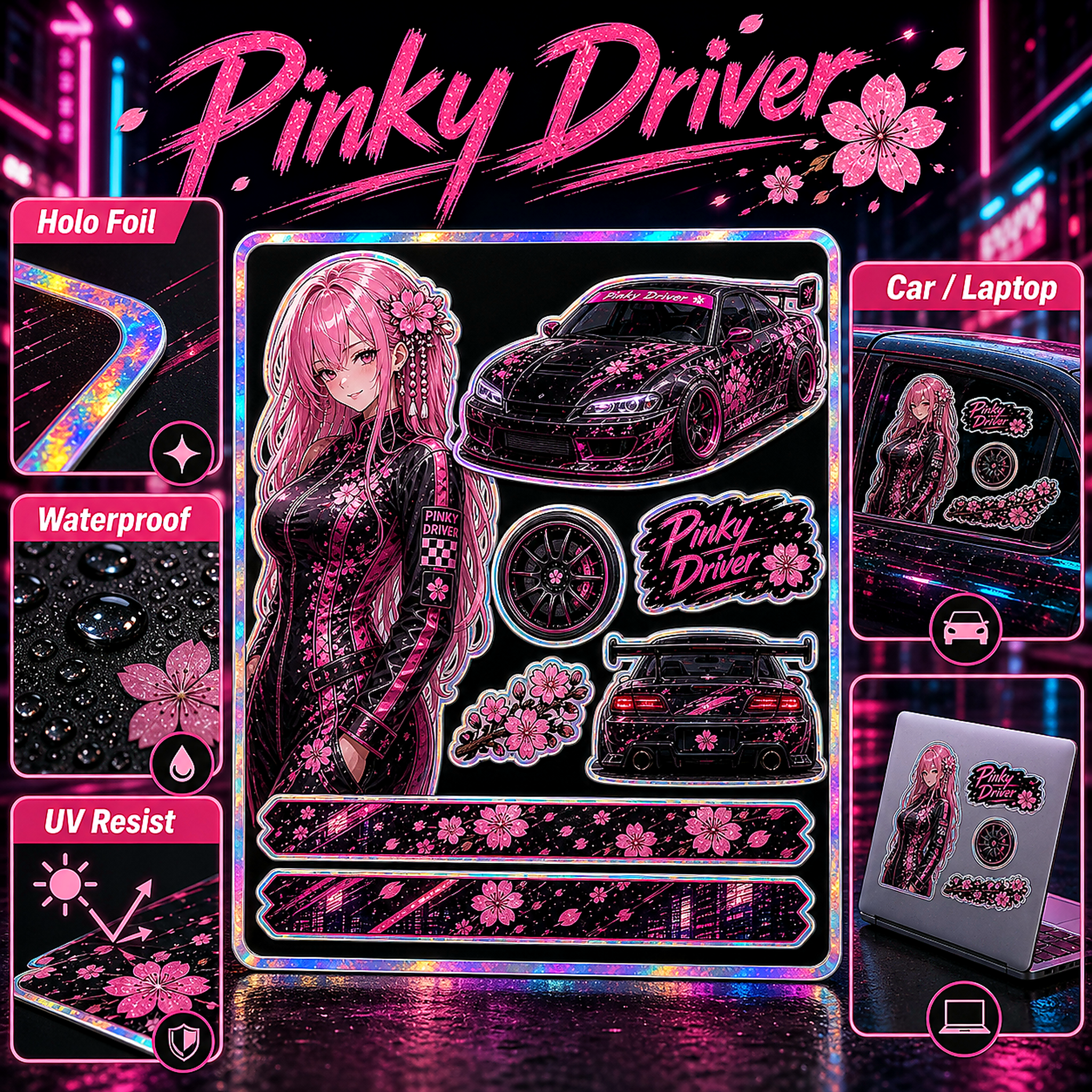Pinky Driver Neon Street sticker set feature detail