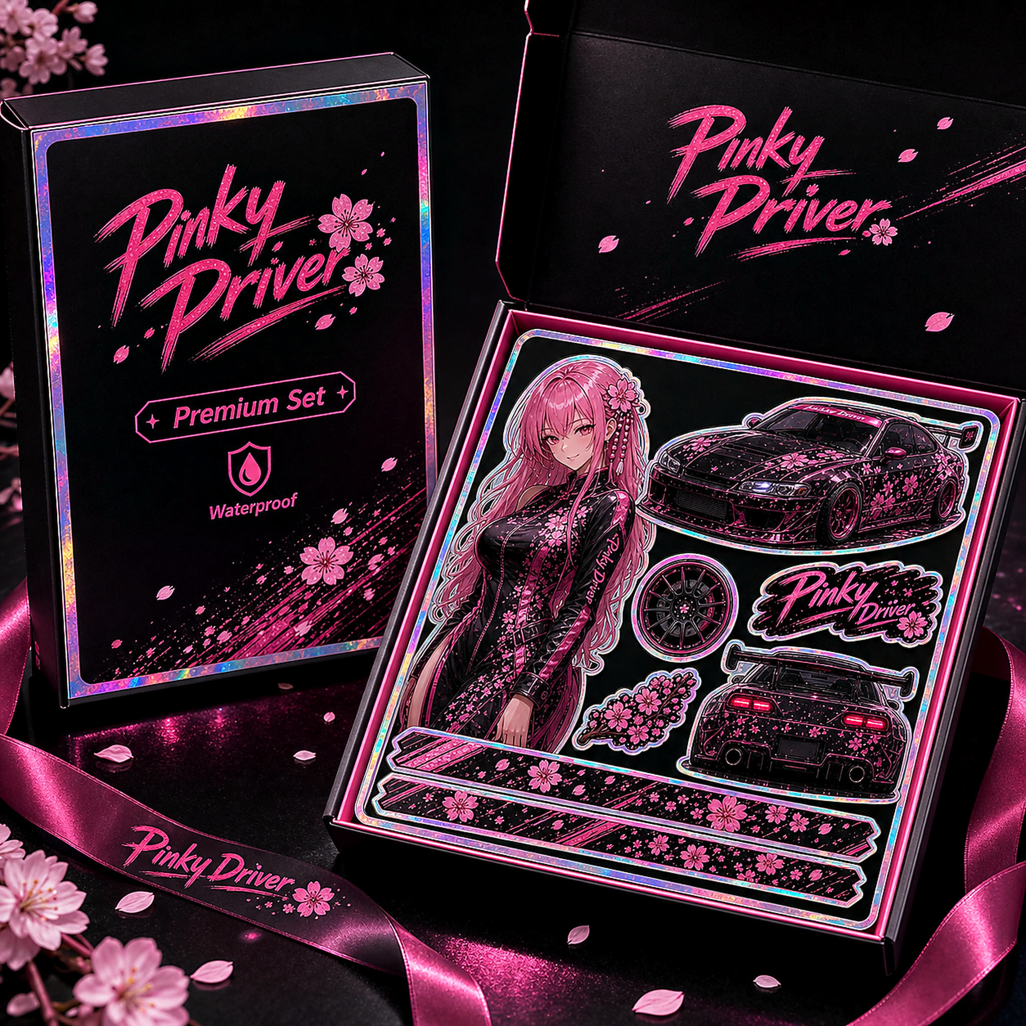 Pinky Driver Premium Gift Box sticker set flat lay