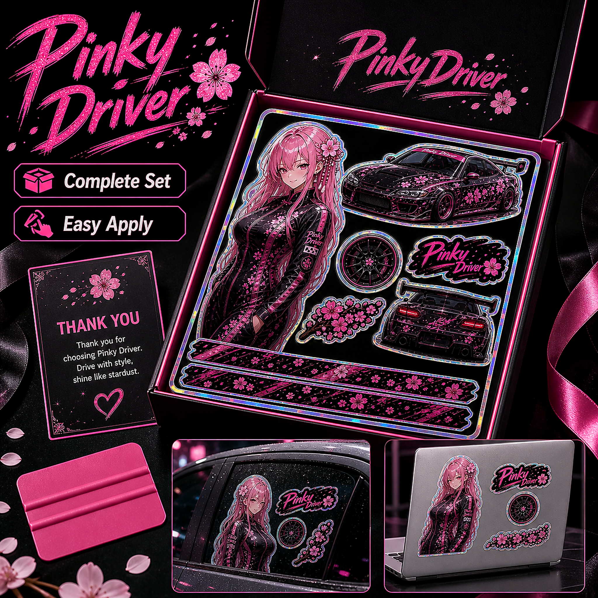 Pinky Driver Premium Gift Box sticker set application view