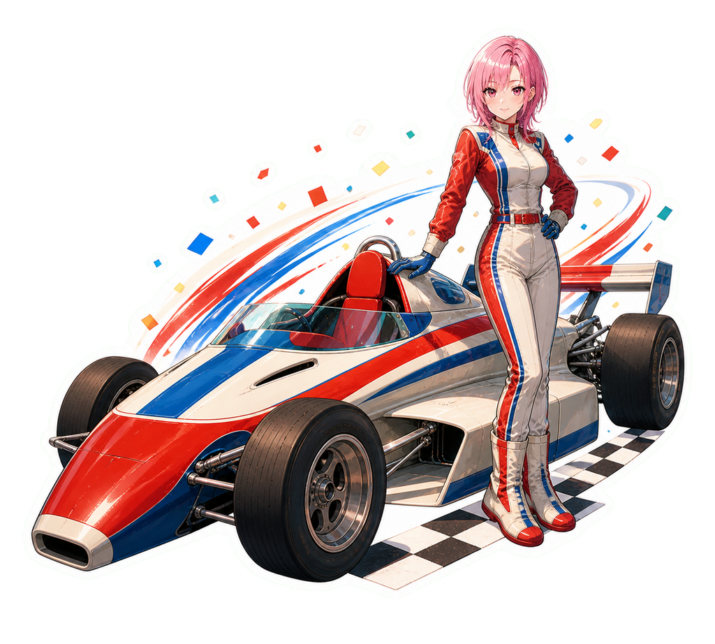 Racing driver with classic open wheel car sticker