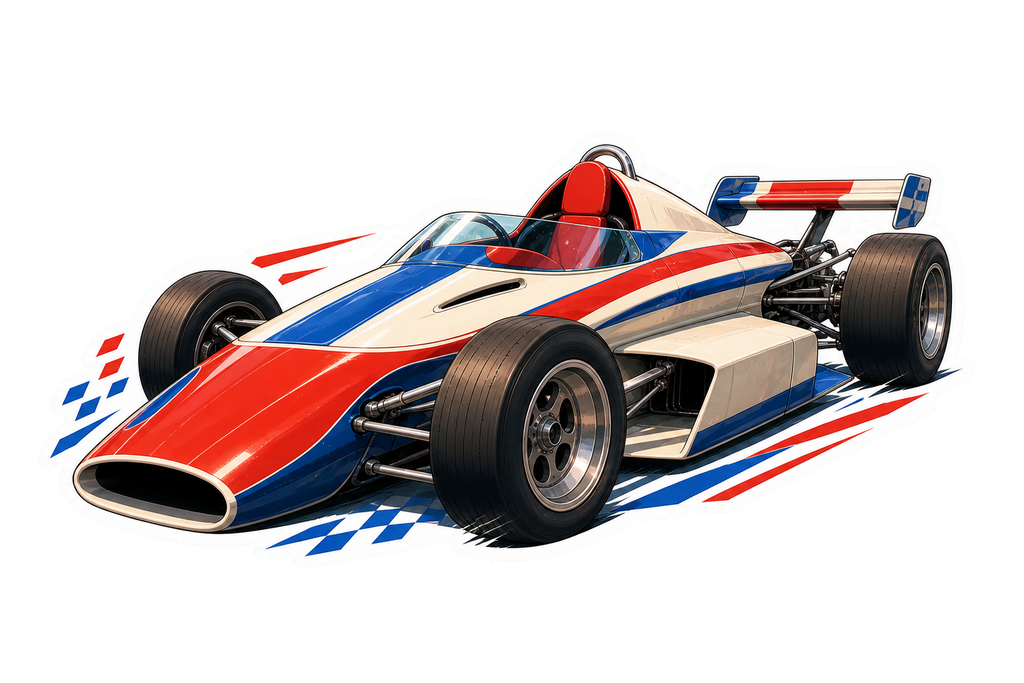 Blue red white open wheel racing car sticker