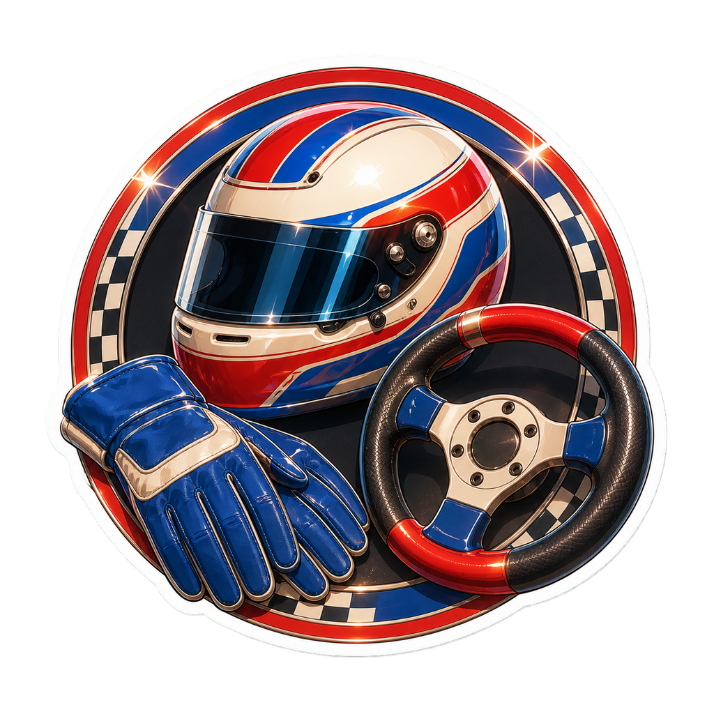 Racing helmet glove and wheel emblem sticker
