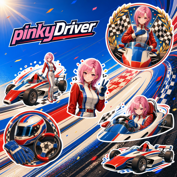 Pinky Driver Racing Champion 6-Piece Sticker Set