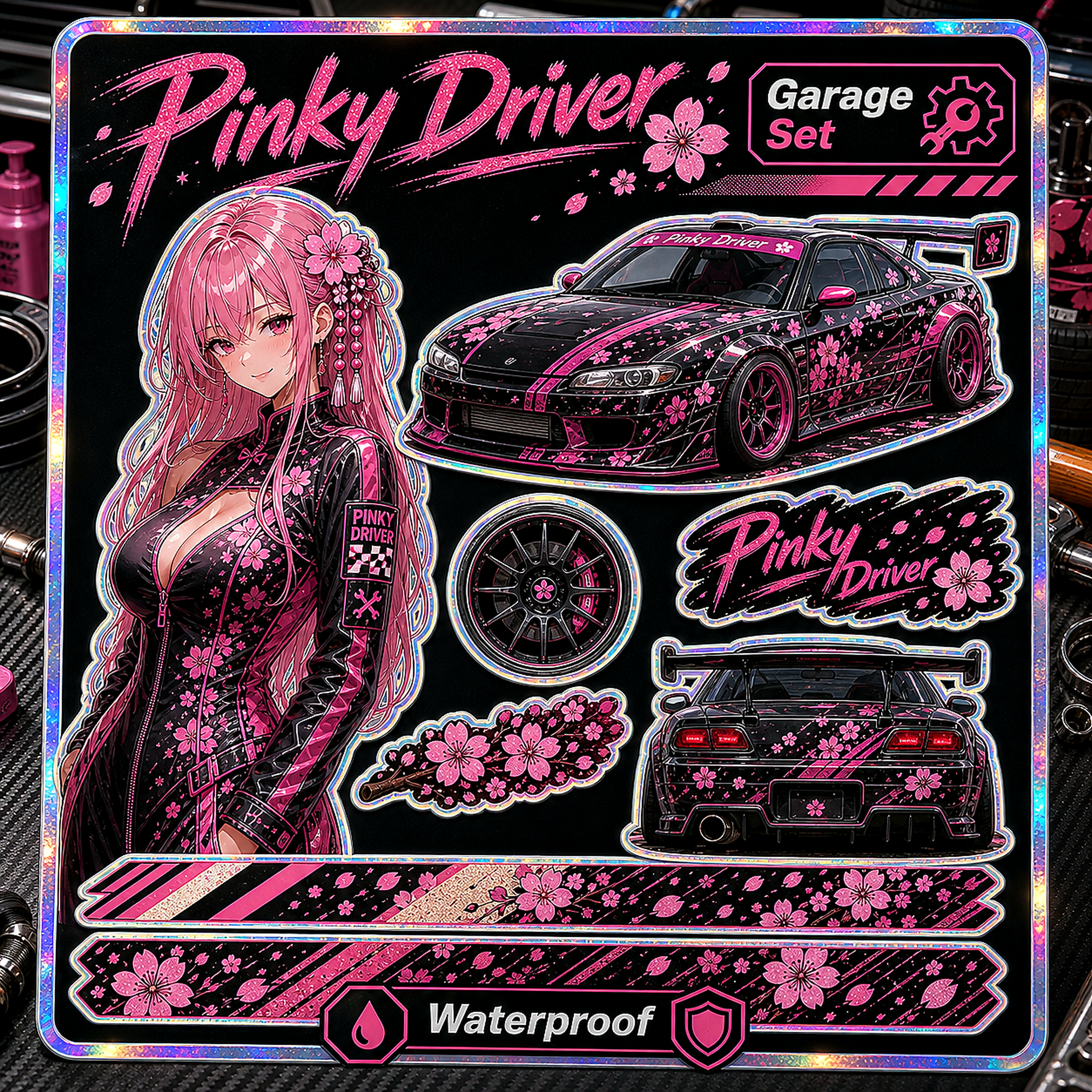 Pinky Driver Racing Garage sticker set hero