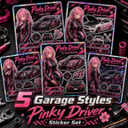 Pinky Driver Racing Garage sticker set bundle view