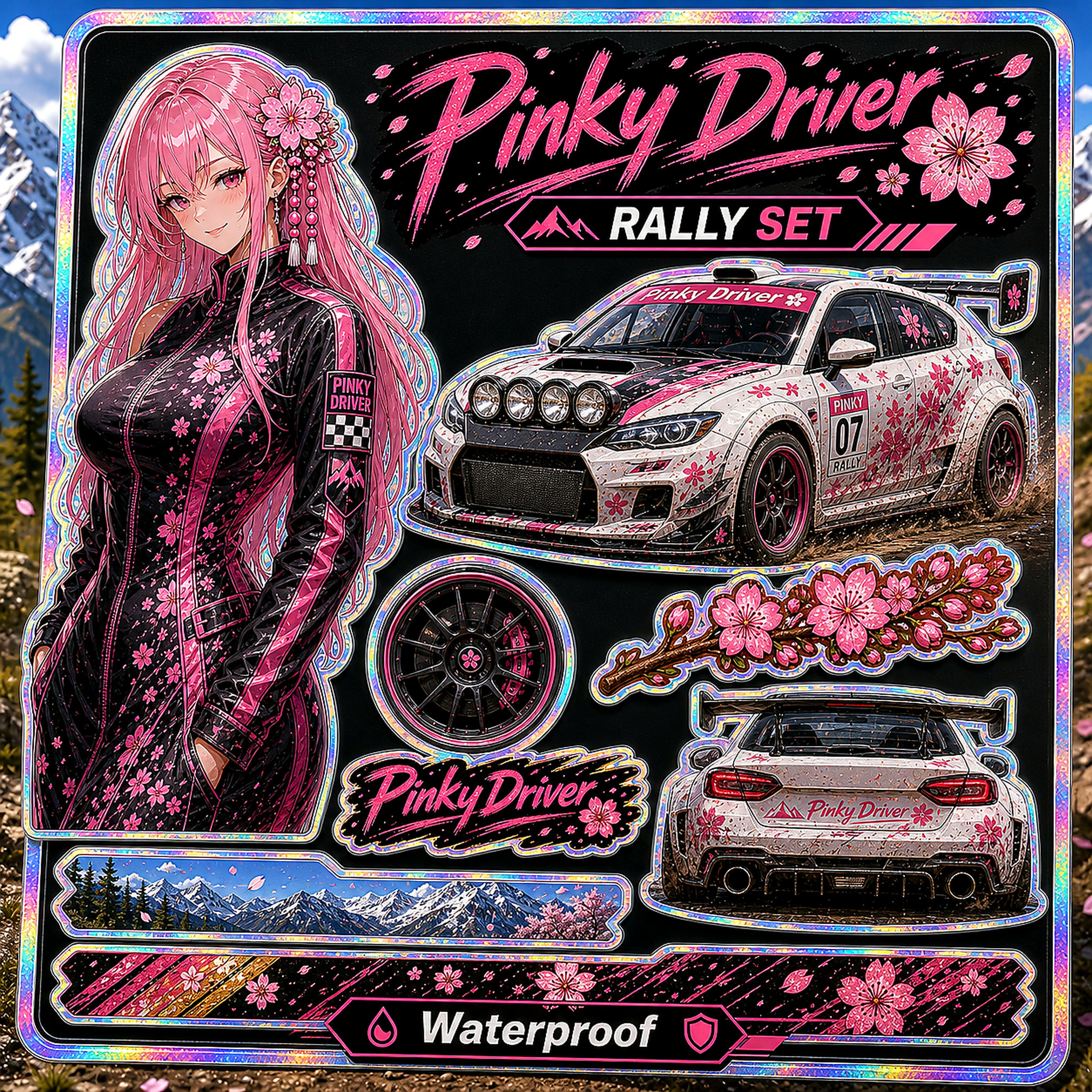 Pinky Driver Rally Outdoor sticker set hero