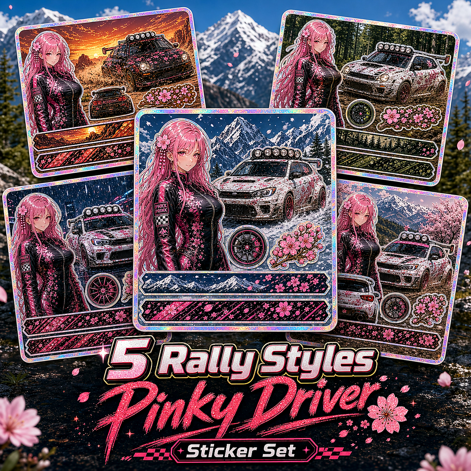 Pinky Driver Rally Outdoor sticker set bundle view