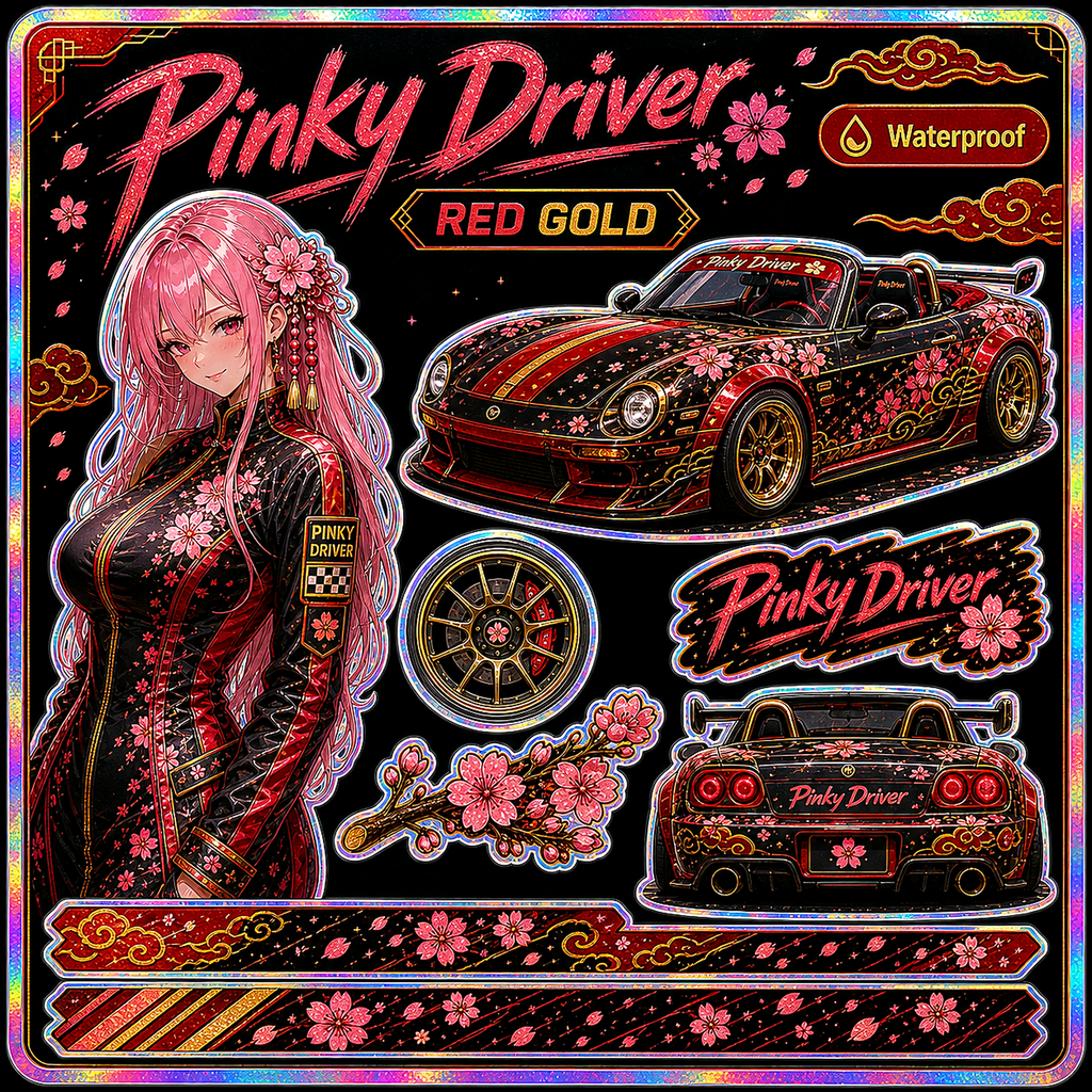 Pinky Driver Red Gold Racing sticker set hero
