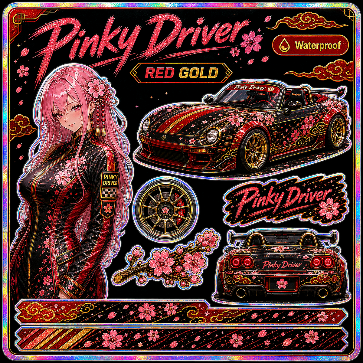 Pinky Driver Red Gold Racing sticker set hero