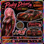 Pinky Driver Red Gold Racing sticker set hero