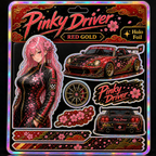 Pinky Driver Red Gold Racing sticker set flat lay