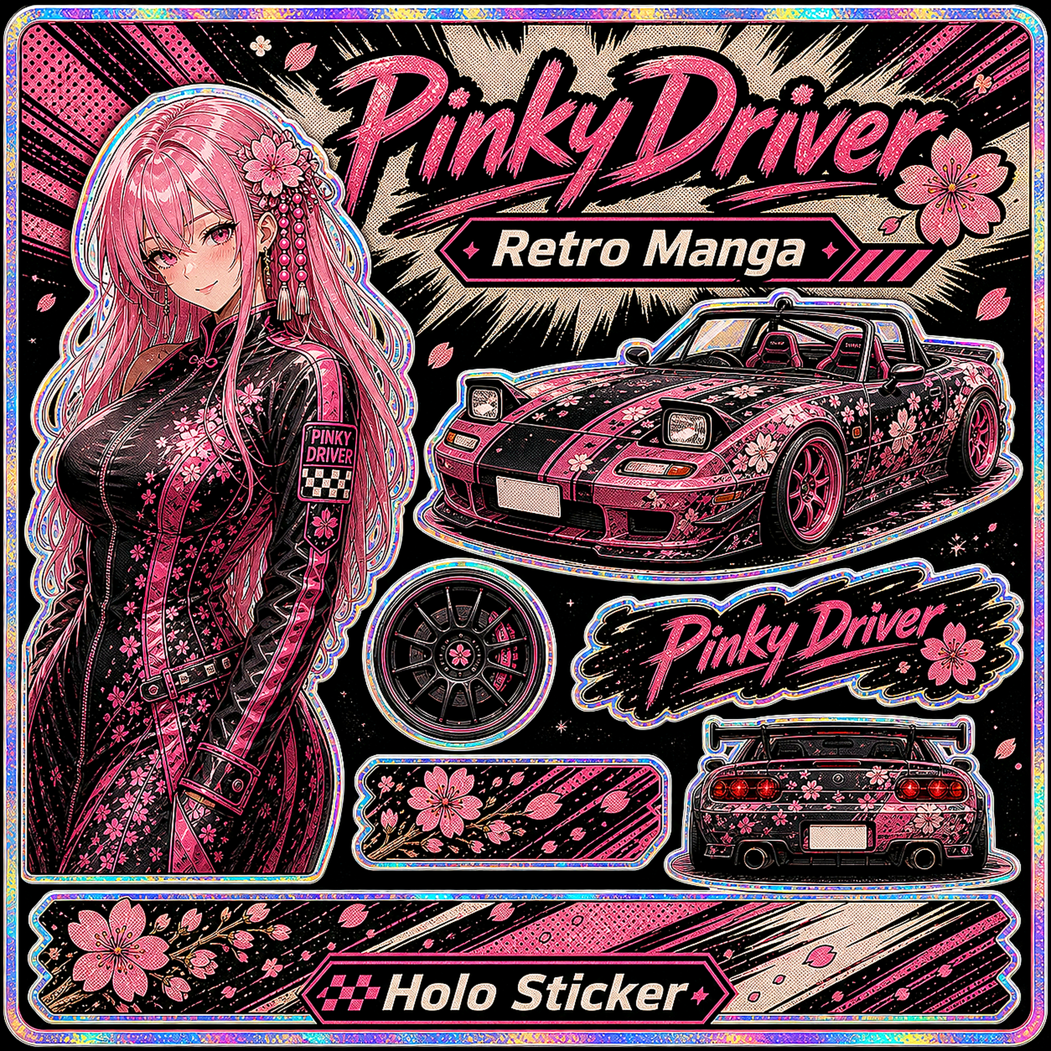 Pinky Driver Retro Manga sticker set hero