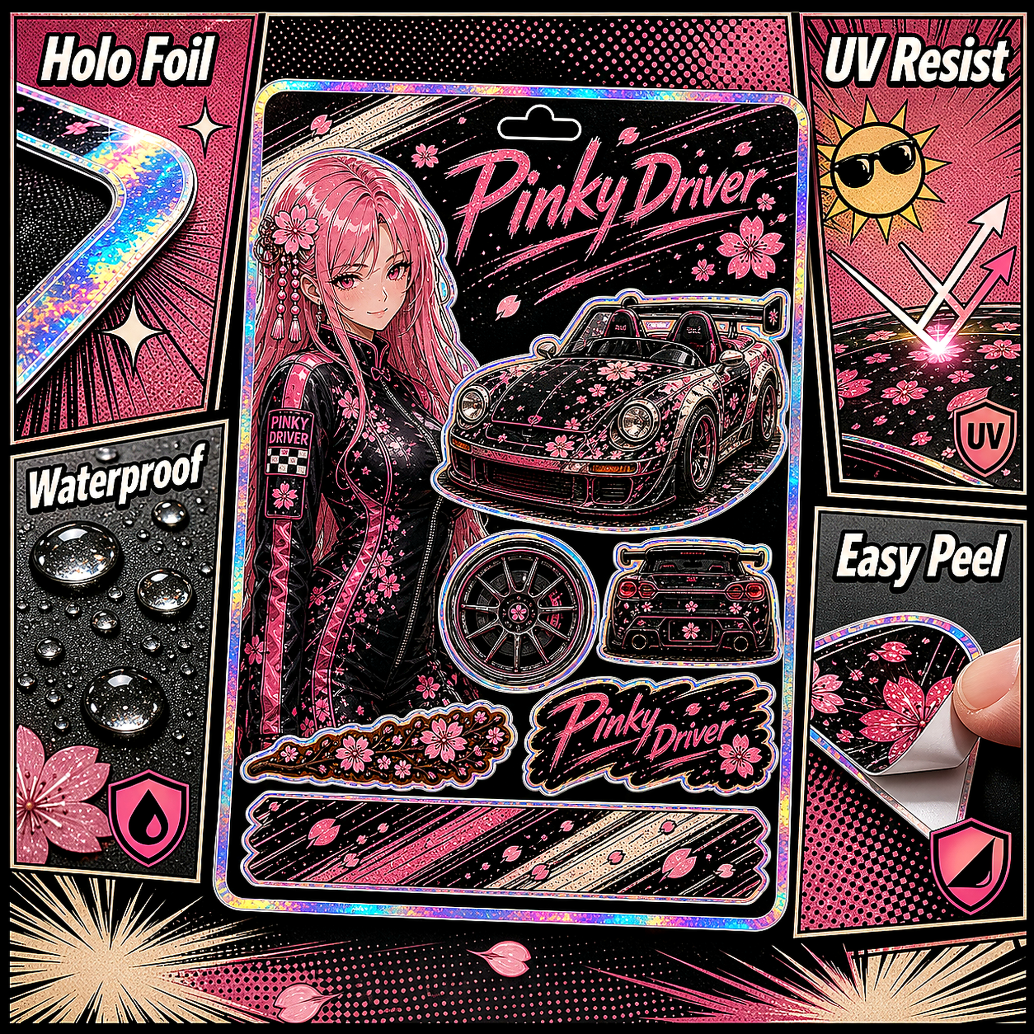 Pinky Driver Retro Manga sticker set feature detail