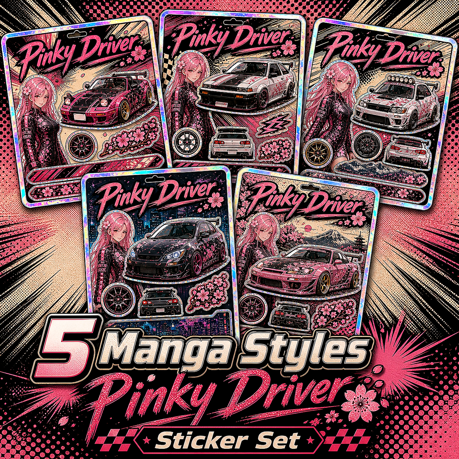 Pinky Driver Retro Manga sticker set bundle view