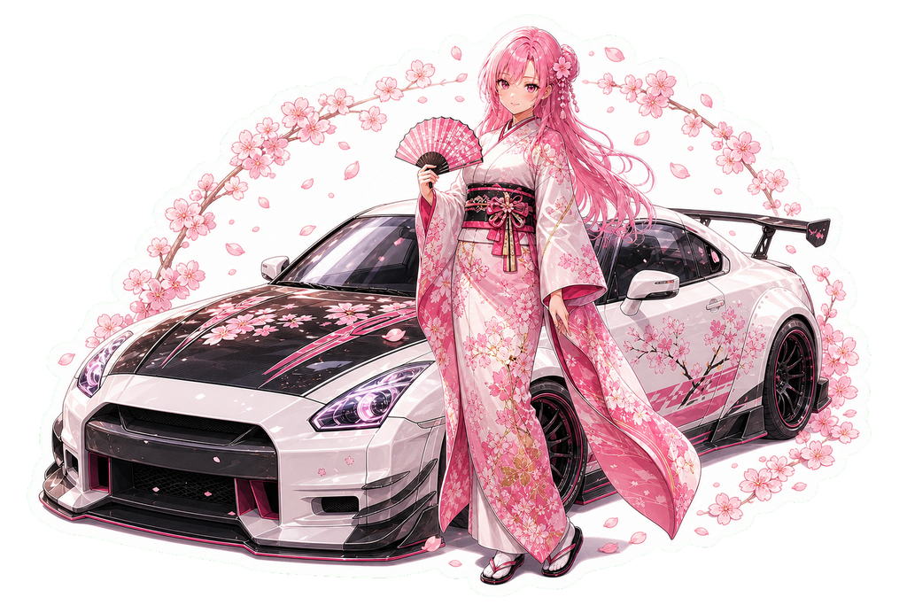 Sakura kimono driver with pink racing car sticker