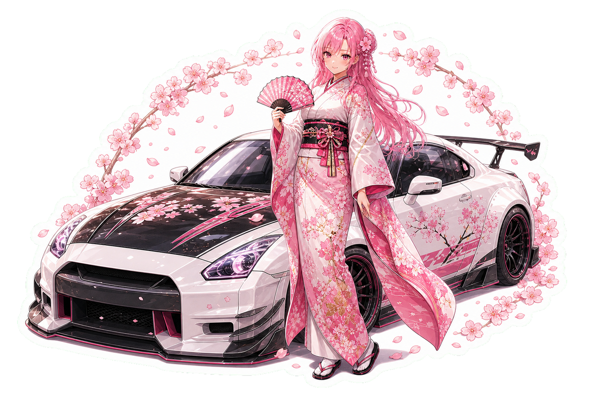 Sakura kimono driver with pink racing car sticker