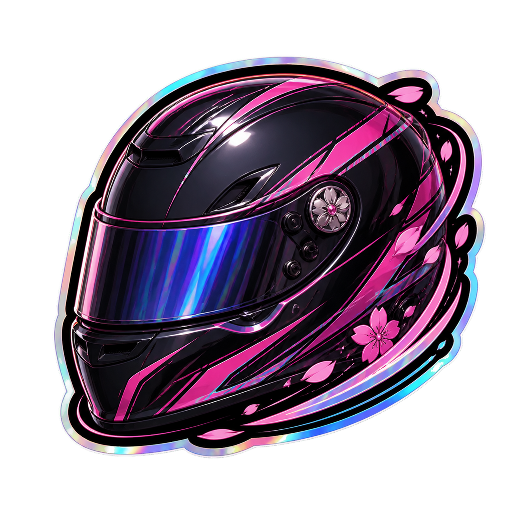 Iridescent black pink racing helmet sticker
