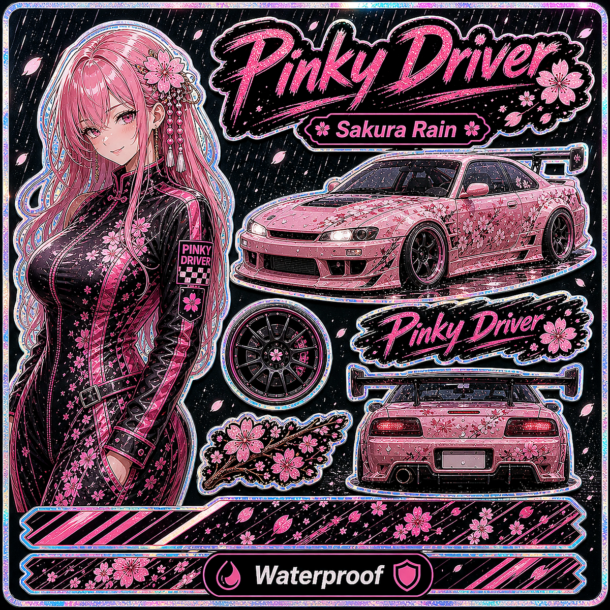 Pinky Driver Sakura Rain sticker set hero