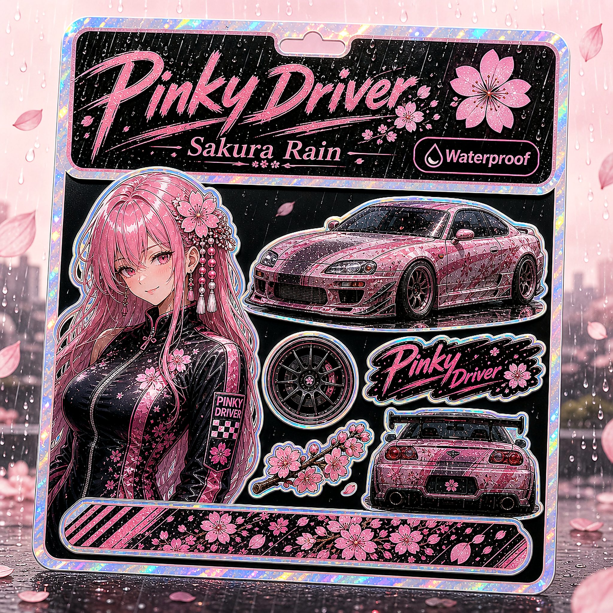 Pinky Driver Sakura Rain sticker set flat lay