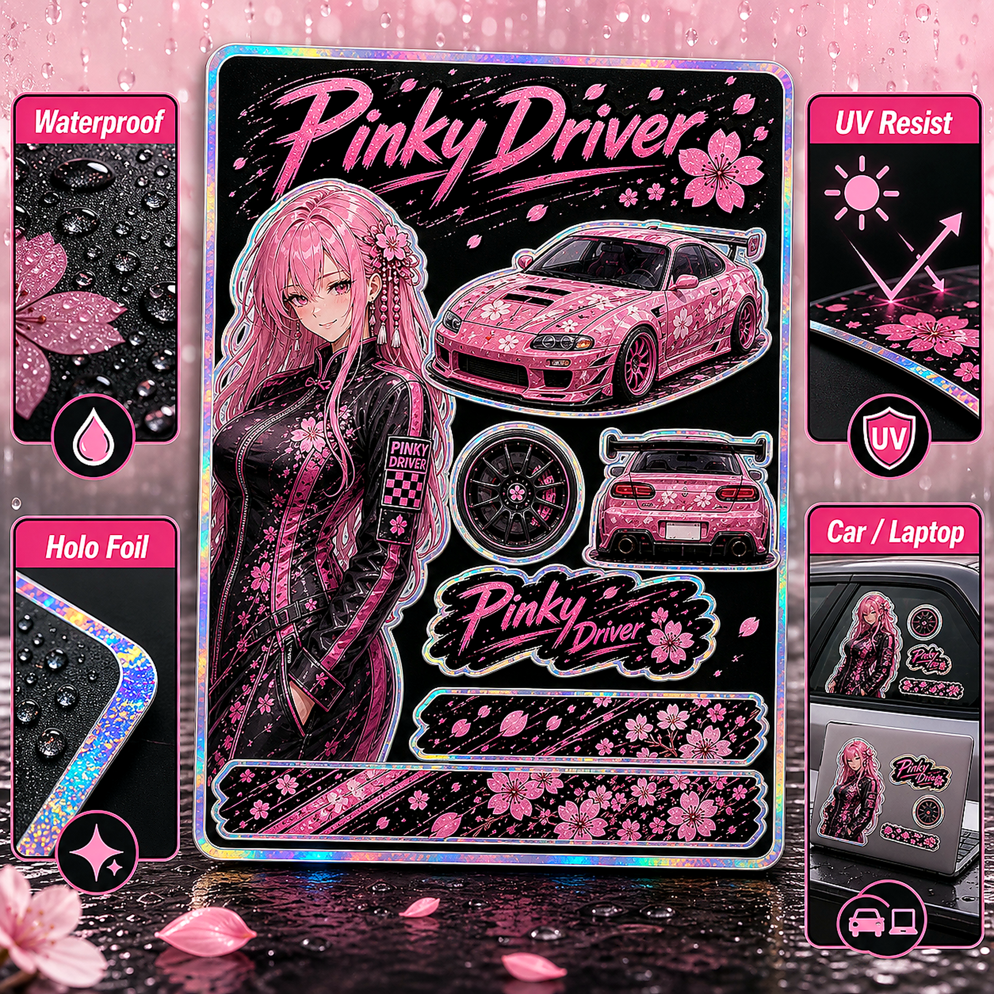 Pinky Driver Sakura Rain sticker set feature detail
