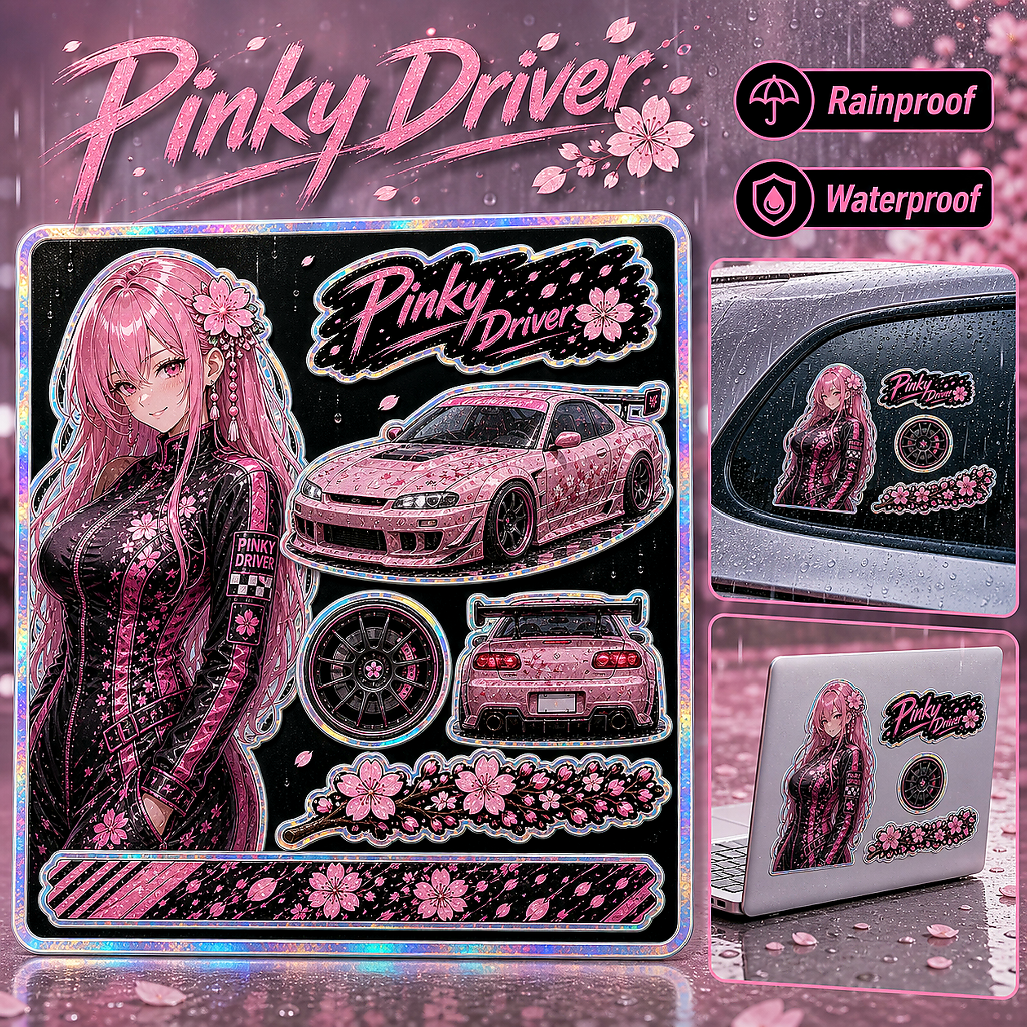 Pinky Driver Sakura Rain sticker set application view