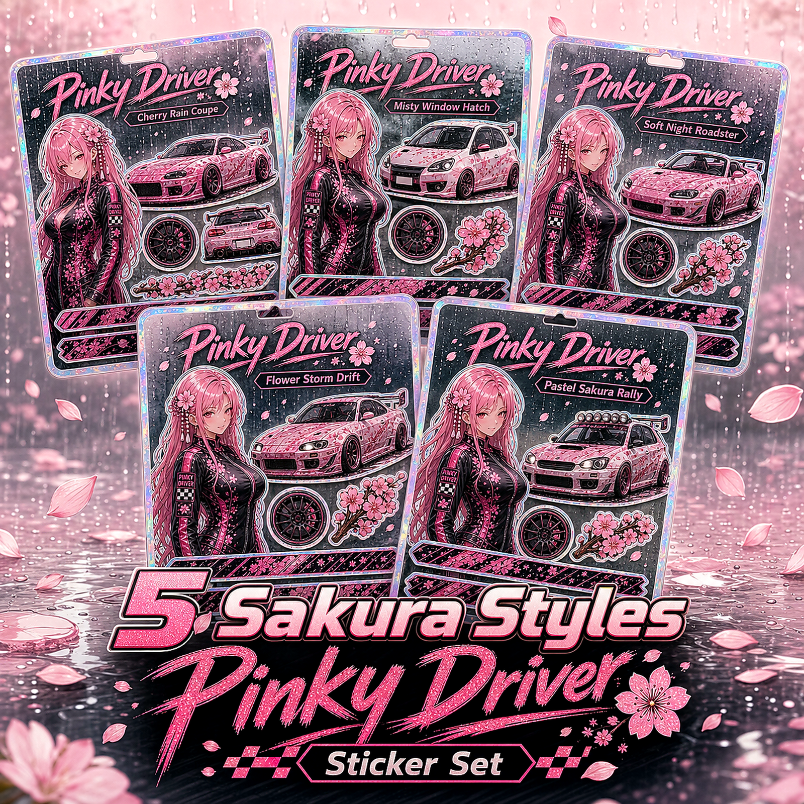 Pinky Driver Sakura Rain sticker set bundle view