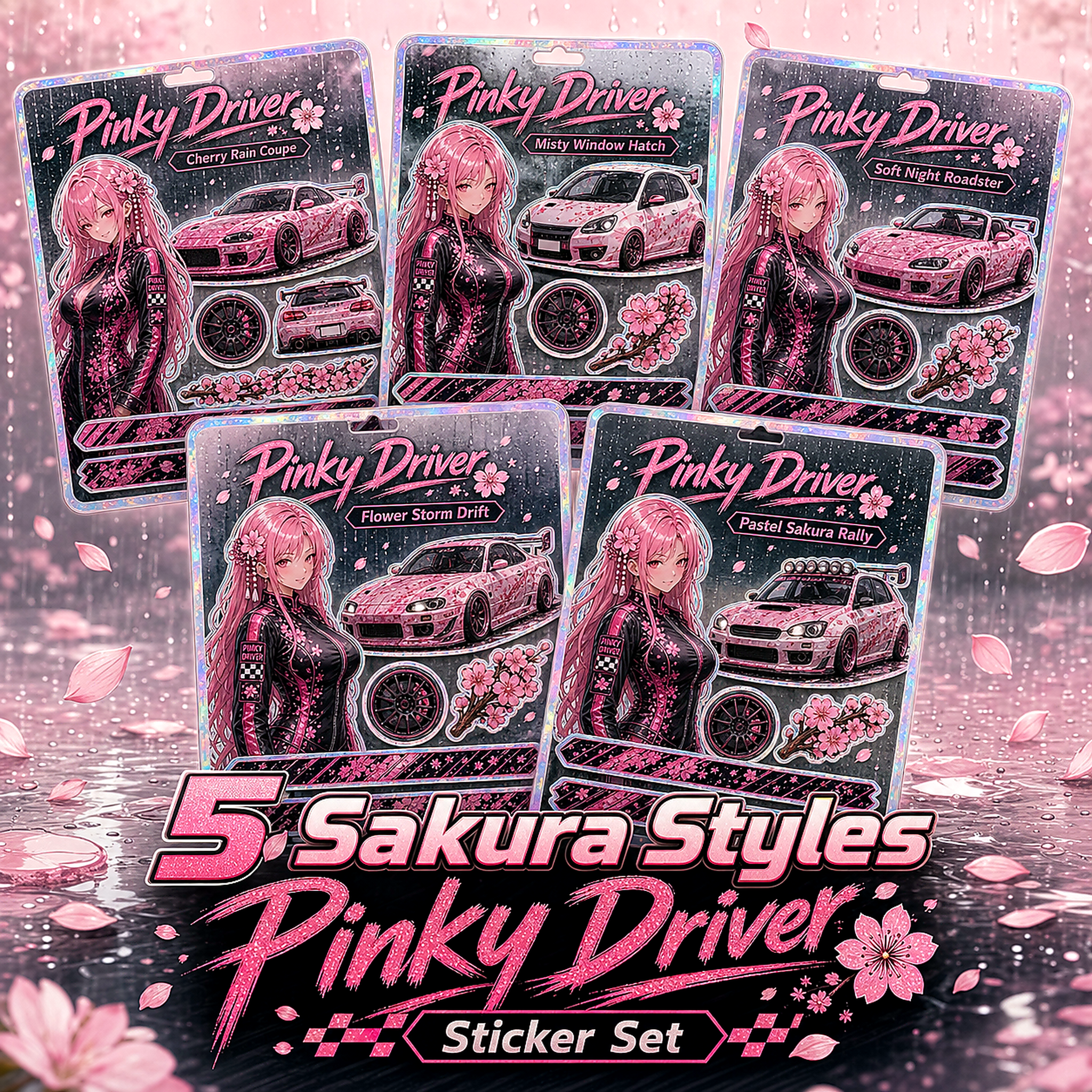 Pinky Driver Sakura Rain sticker set bundle view