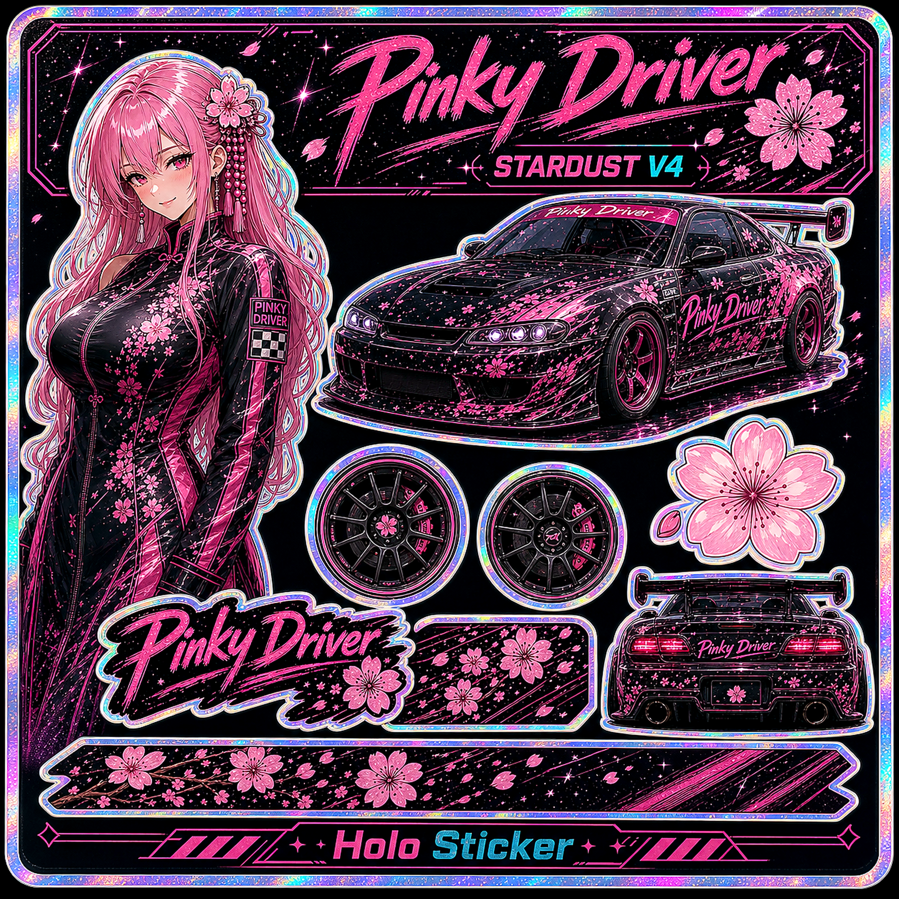 Pinky Driver Stardust Holo Sticker Set