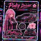 Pinky Driver Stardust Holo sticker set flat lay