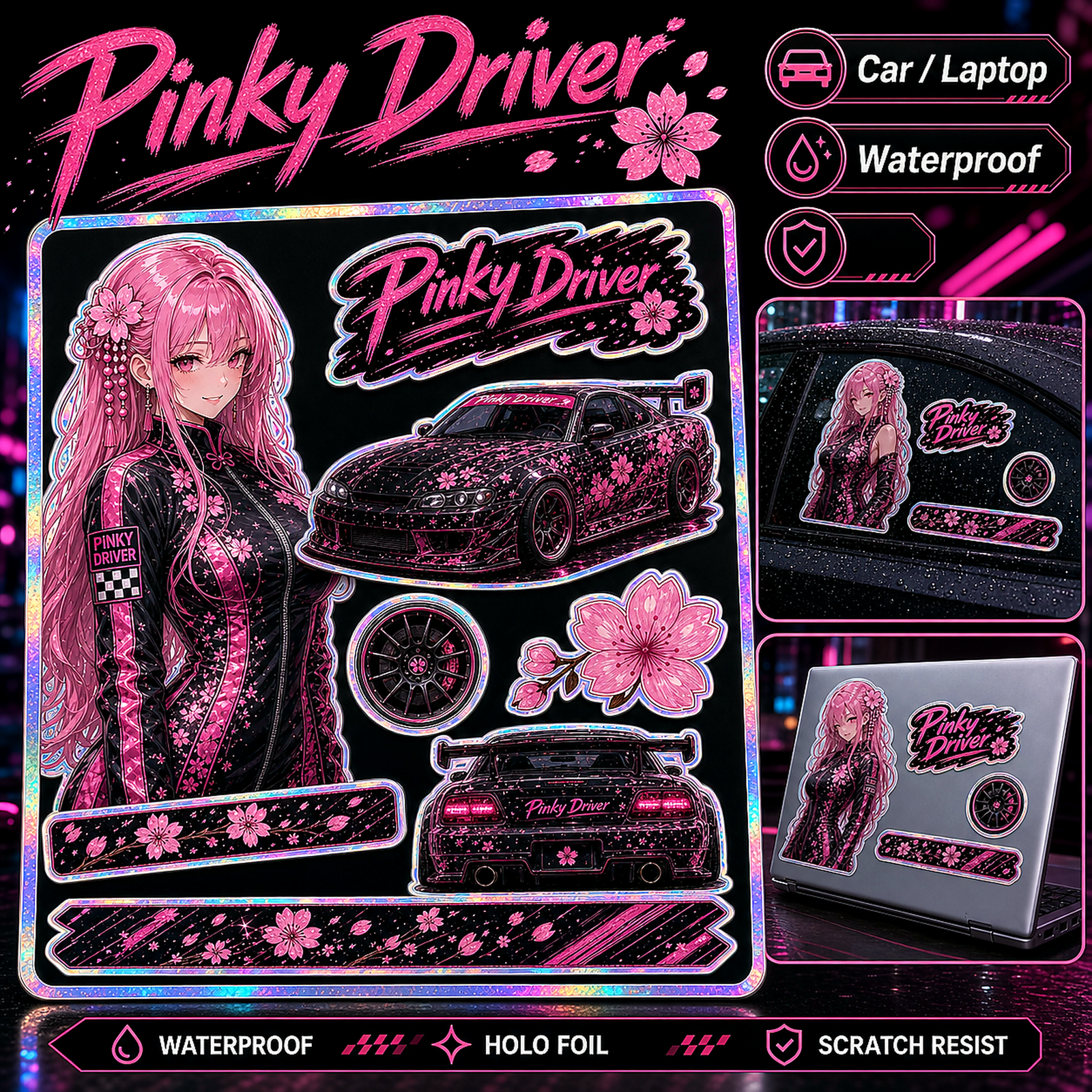 Pinky Driver Stardust Holo sticker set application view