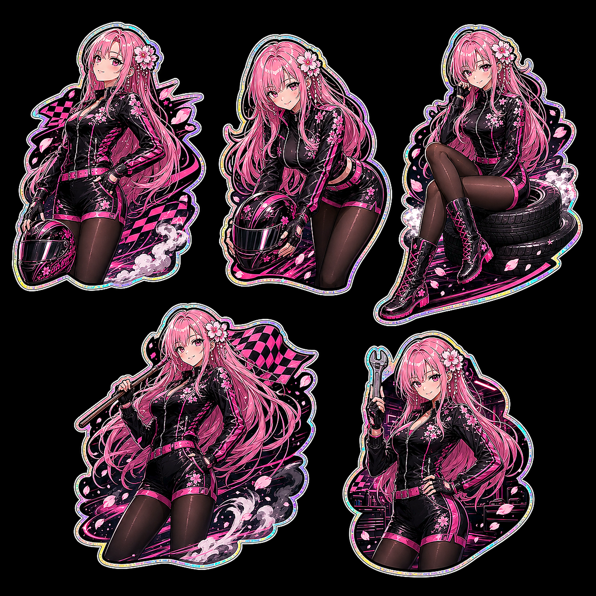 Pinky Driver Pit Crew Racing Pose Sticker Set complete five-pose sticker sheet