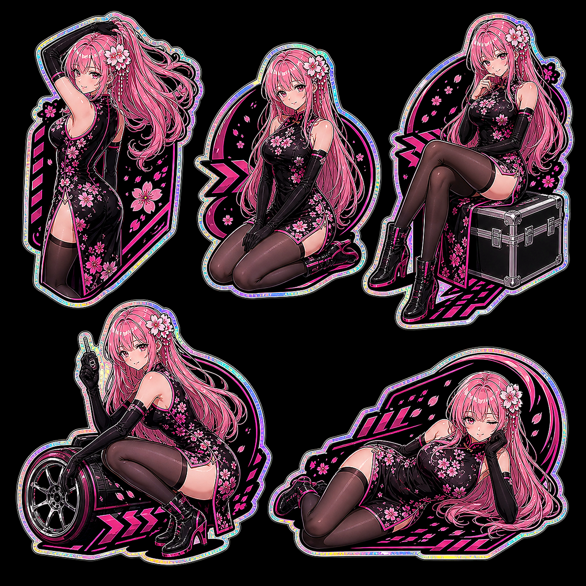 Pinky Driver Sakura Qipao Pose Sticker Set complete five-pose sticker sheet