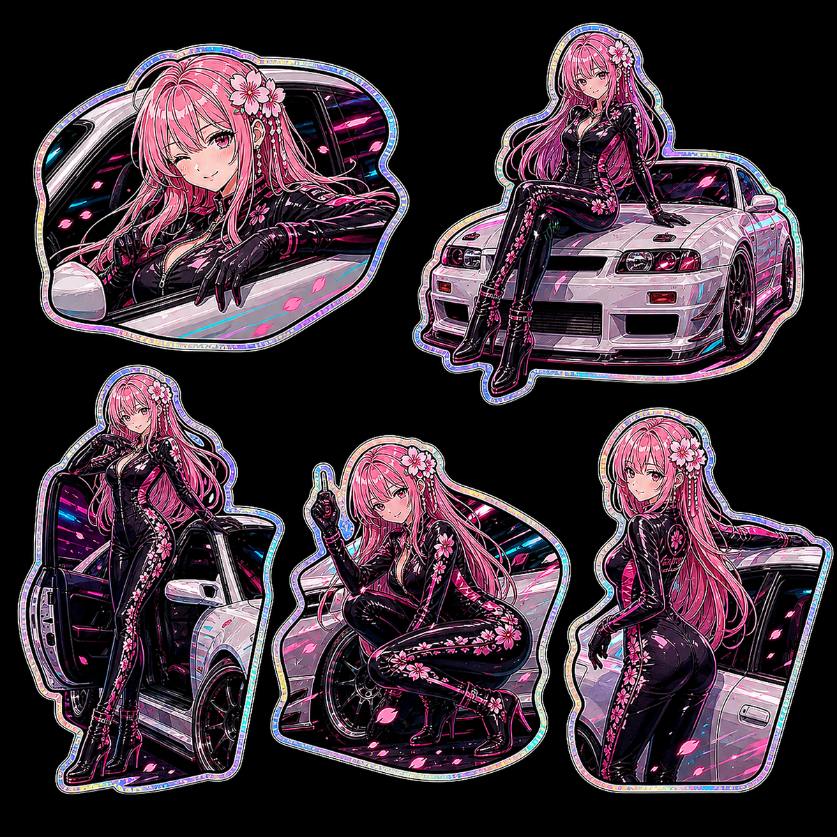 Pinky Driver Sakura Racing Suit Sticker Set complete five-pose sticker sheet