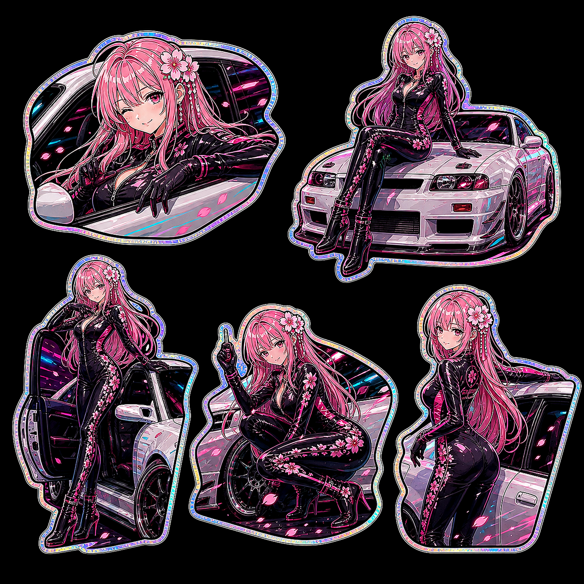 Pinky Driver Sakura Racing Suit Sticker Set complete five-pose sticker sheet